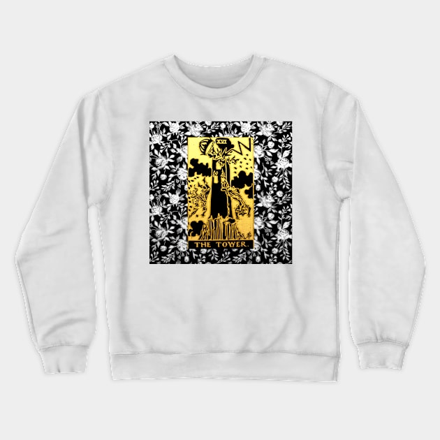 Floral Tarot Print - The Tower Crewneck Sweatshirt by annaleebeer